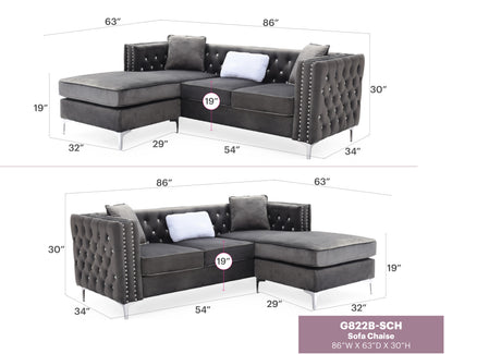 Paige G822B-SC Sofa Chaise , GRAY - sold by Home Elegance USA