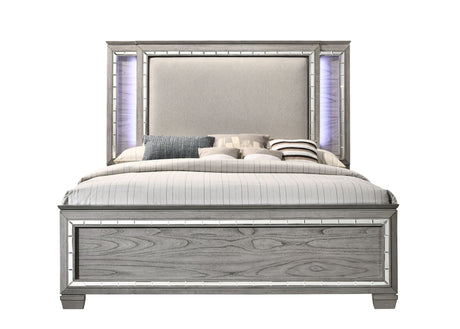 Antares EK Bed 21817EK Fabric & Light Gray Oak Finish | Acme - 21817EK - Home Elegance USA - 4