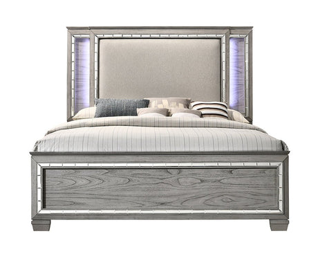 Antares EK Bed 21817EK Fabric & Light Gray Oak Finish | Acme - 21817EK - Home Elegance USA - 2