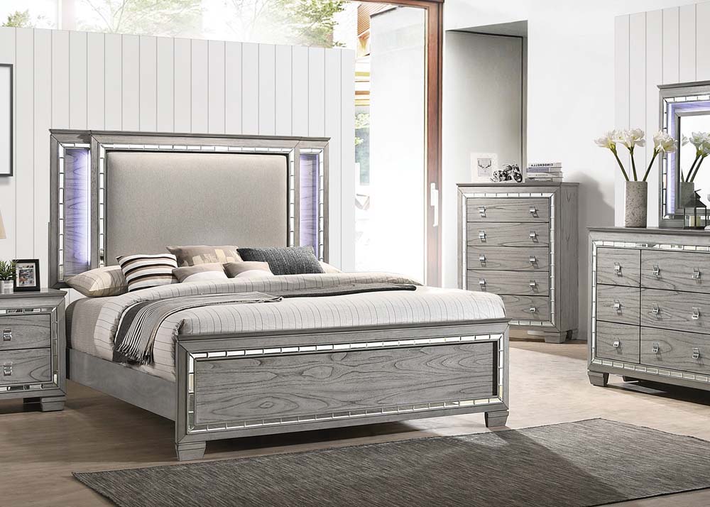 Antares EK Bed 21817EK Fabric & Light Gray Oak Finish | Acme - 21817EK - Home Elegance USA - 6