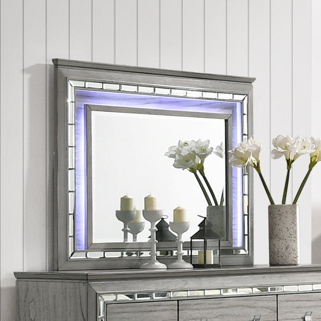 Acme - Antares Mirror W/Led 21824 Light Gray Oak Finish