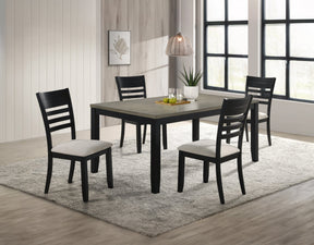 Contemporary 5pc Dining Set Rectangular Table Two- Tone Finish Wood Base Ladder Back Upholstery Chairs Black Gray Finish Wooden Dining Room Furniture - sold by Home Elegance USA