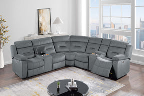 Contemporary Style Power Reclining Sectional Set Two Console Cup Holder Power Motion Dark Gray Finish Primary Living Room - sold by Home Elegance USA