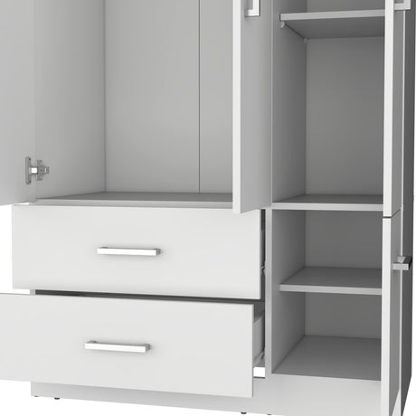 Armoire Wardrove 71', 4 Doors, Hanging Rod, 3 Cabinets, 6 Shelves, White - sold by Home Elegance USA