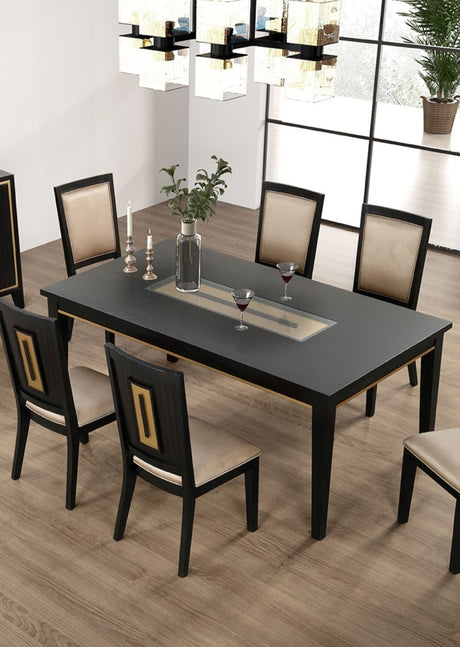 7pc Dining Set Contemporary Espresso Dining Table Glass Insert Top 6x Chairs Wooden Kitchen Dining Room Furniture - sold by Home Elegance USA