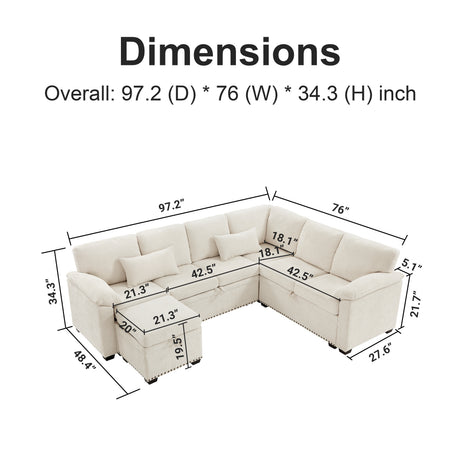 97 Inch L-Shaped Corner Sectional Sofa Couch with Seat and Storage Ottoman,Chenille Fabric Corner Couch with 7 Seats & 2 Pillows for Living Room, Beige - sold by Home Elegance USA