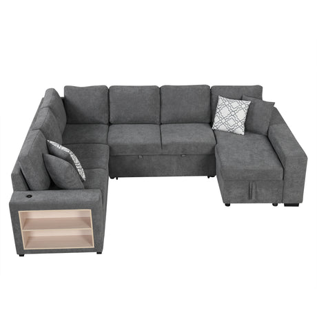 Modern Grey U-Shaped Sectional Sofa Bed with USB Ports, Storage Chaise & Pillows, Chenille Fabric, 109' - sold by Home Elegance USA