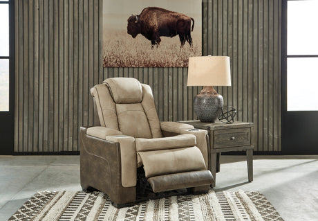 Ashley Sand Next-Gen DuraPella PWR Recliner/ADJ Headrest - Faux Leather - Home Elegance USA