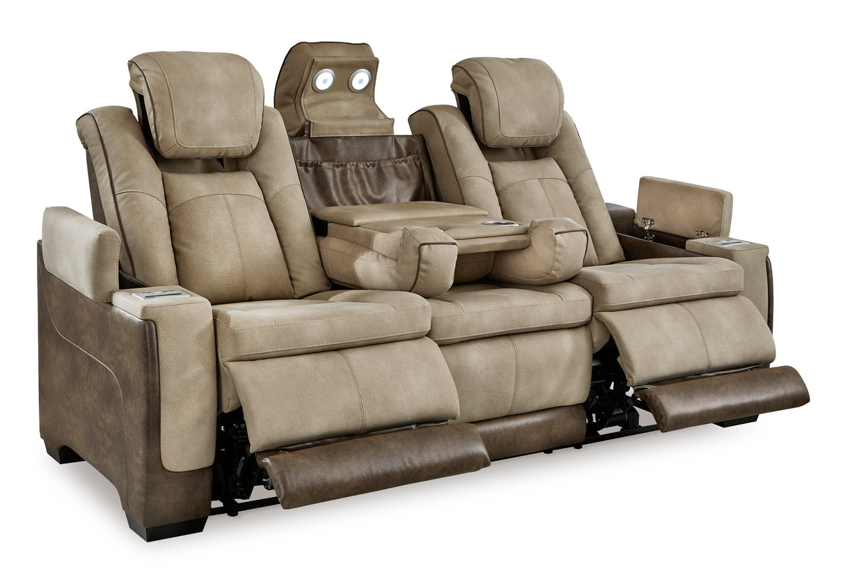 Next-Gen Power Reclining Sofa with Adjustable Headrests in Sand Faux Leather by Ashley - Home Elegance USA