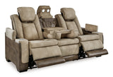 Next-Gen Power Reclining Sofa with Adjustable Headrests in Sand Faux Leather by Ashley