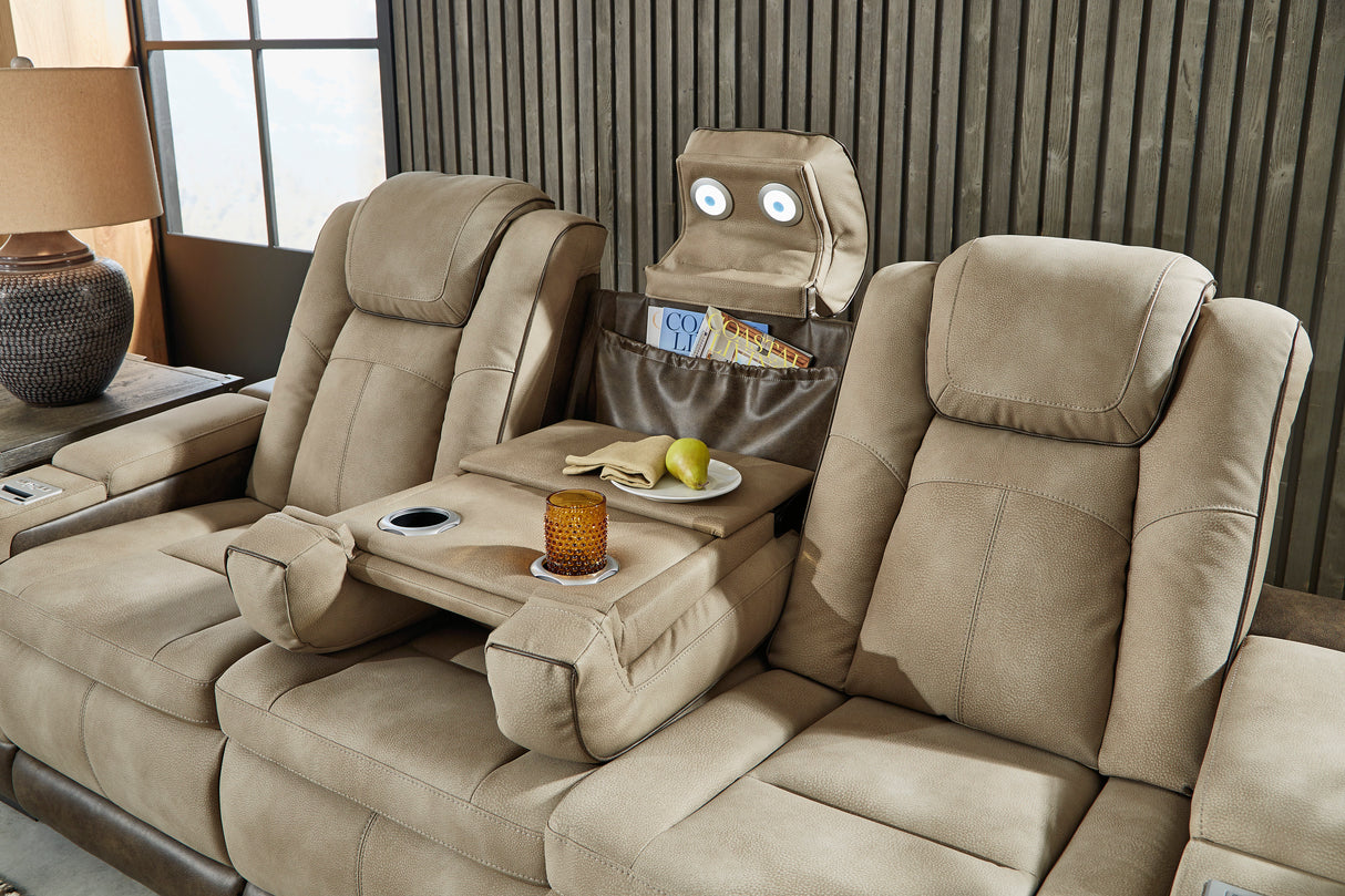 Next-Gen Power Reclining Sofa with Adjustable Headrests in Sand Faux Leather by Ashley