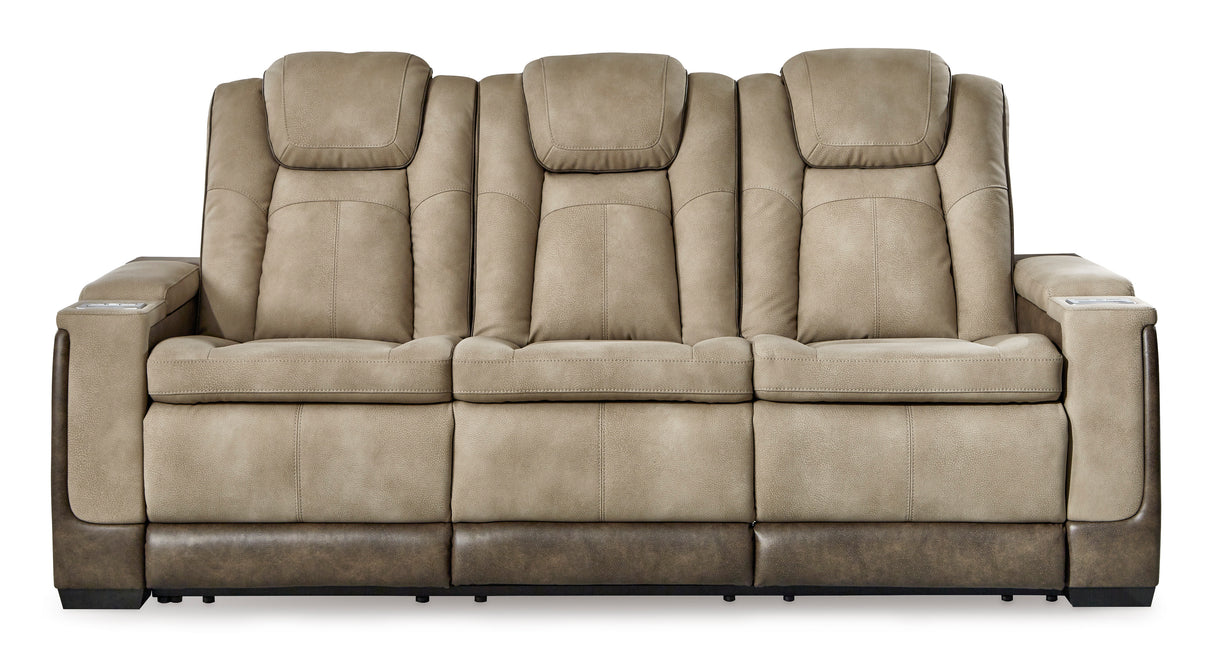 Next-Gen Power Reclining Sofa with Adjustable Headrests in Sand Faux Leather by Ashley - Home Elegance USA