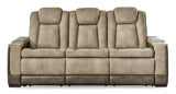 Next-Gen Power Reclining Sofa with Adjustable Headrests in Sand Faux Leather by Ashley - Home Elegance USA