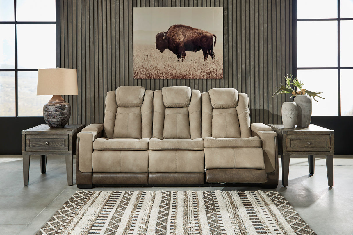 Next-Gen Power Reclining Sofa with Adjustable Headrests in Sand Faux Leather by Ashley