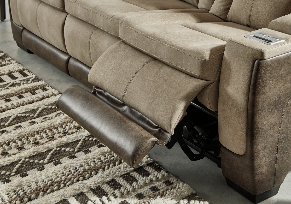 Next-Gen Power Reclining Sofa w/ Adj. Headrests in Sand Faux Leather | Ashley