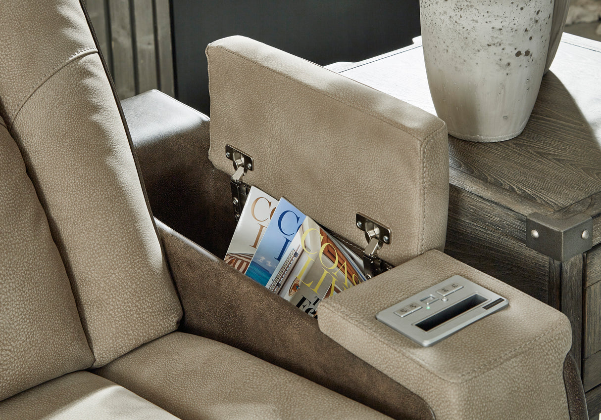 Next-Gen Power Reclining Sofa with Adjustable Headrests in Sand Faux Leather by Ashley