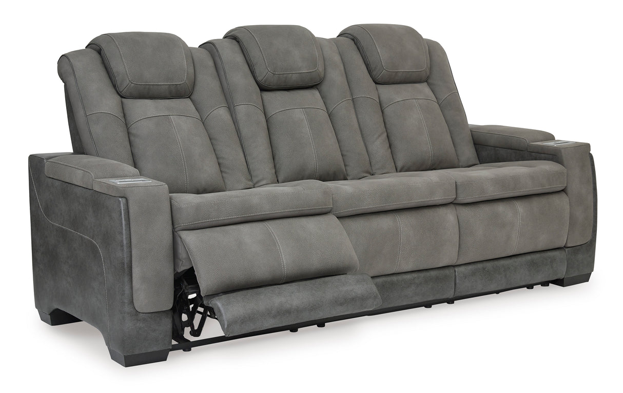 Next-Gen Power Reclining Sofa with Adjustable Headrests in Gray Faux Leather by Ashley - Home Elegance USA