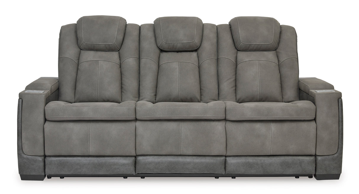 Next-Gen Power Reclining Sofa with Adjustable Headrests in Gray Faux Leather by Ashley