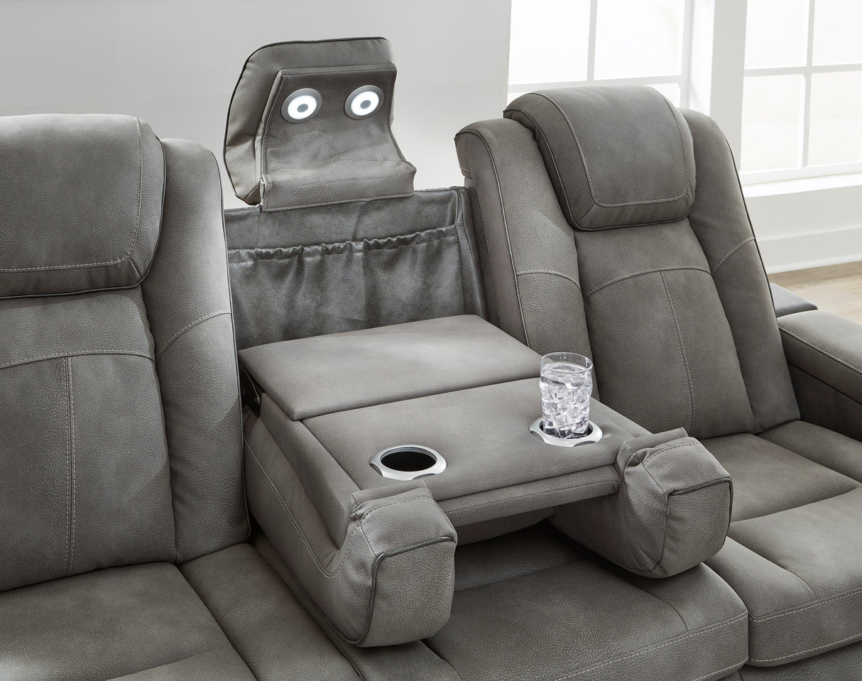 Next-Gen Power Reclining Sofa with Adjustable Headrests in Gray Faux Leather by Ashley