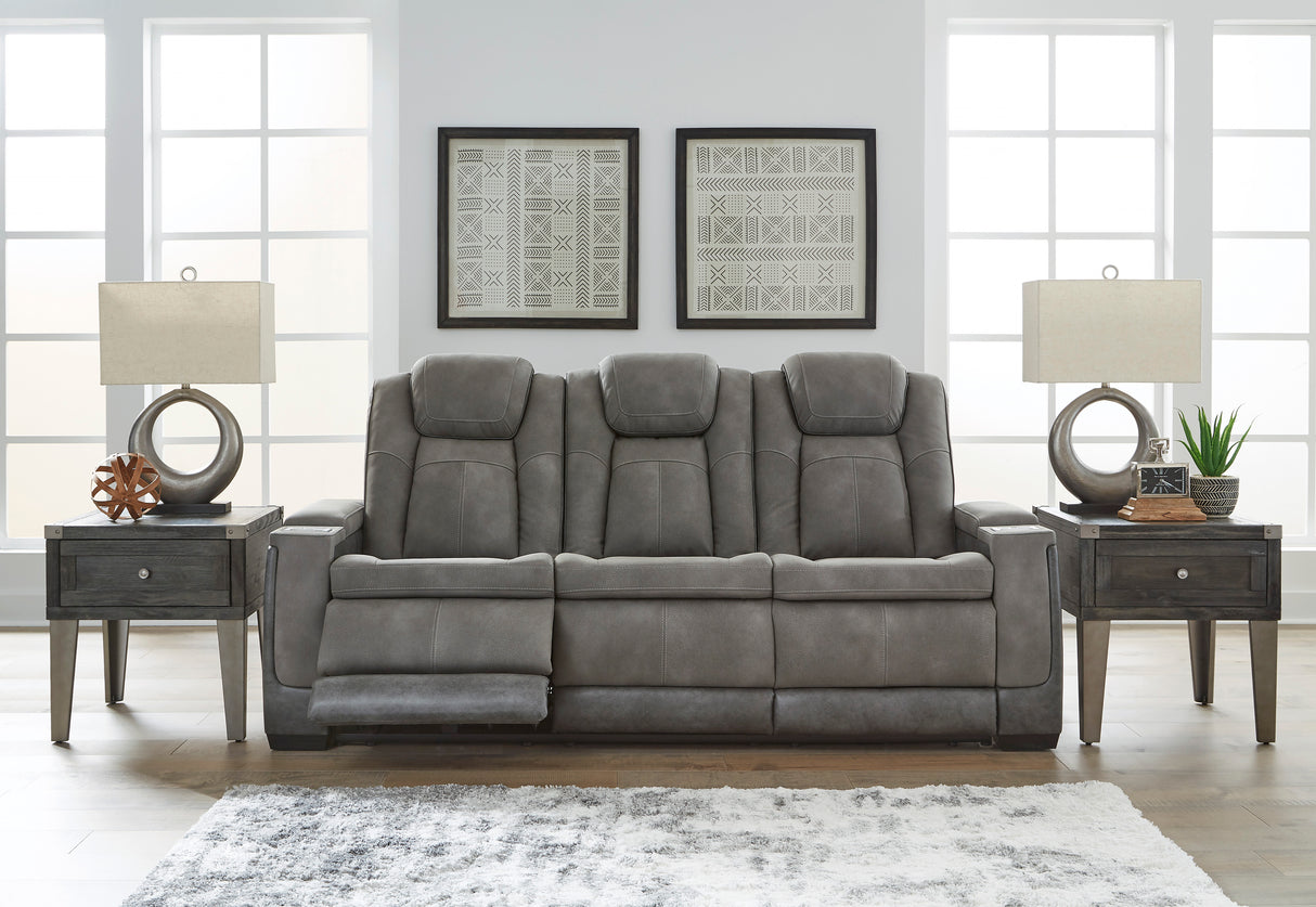 Next-Gen Power Reclining Sofa with Adjustable Headrests in Gray Faux Leather by Ashley - Home Elegance USA