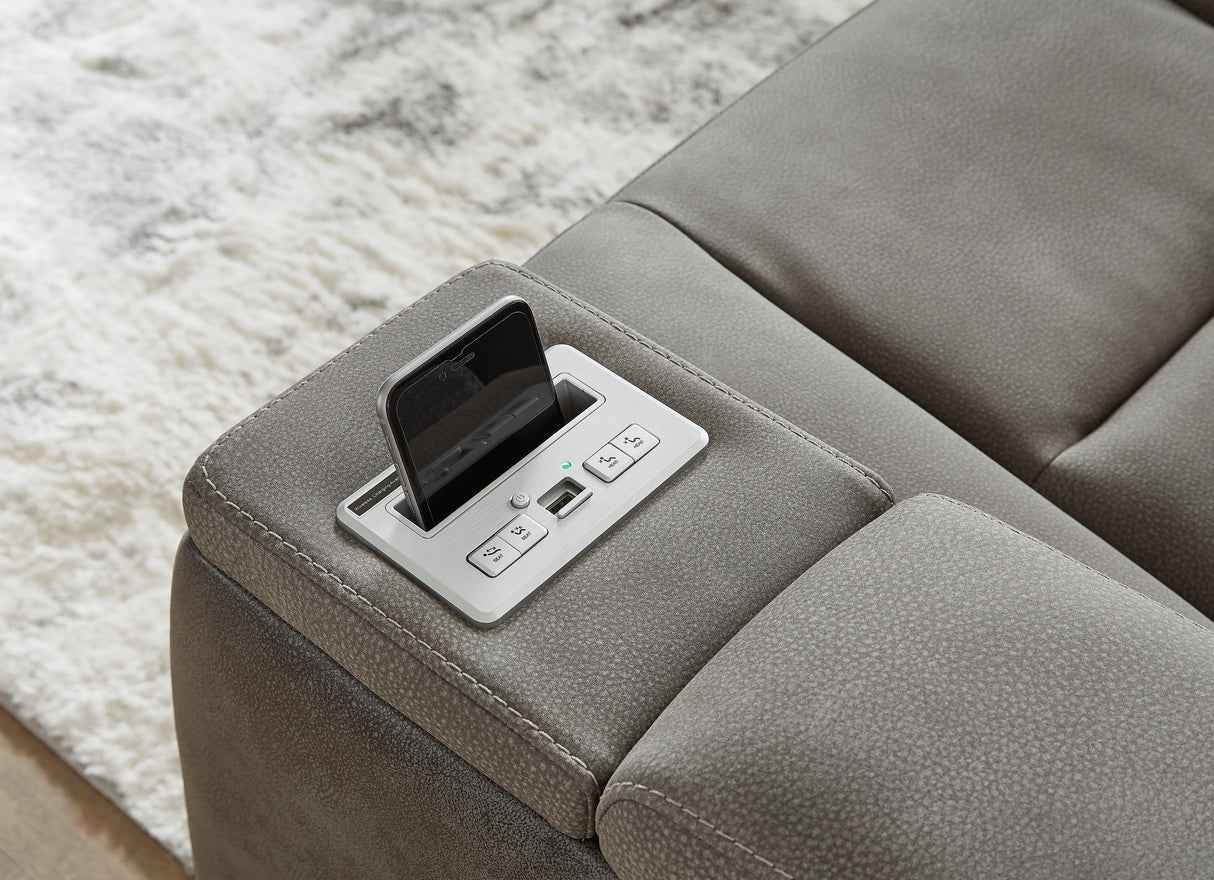 Next-Gen Power Reclining Sofa with Adjustable Headrests in Gray Faux Leather by Ashley - Home Elegance USA