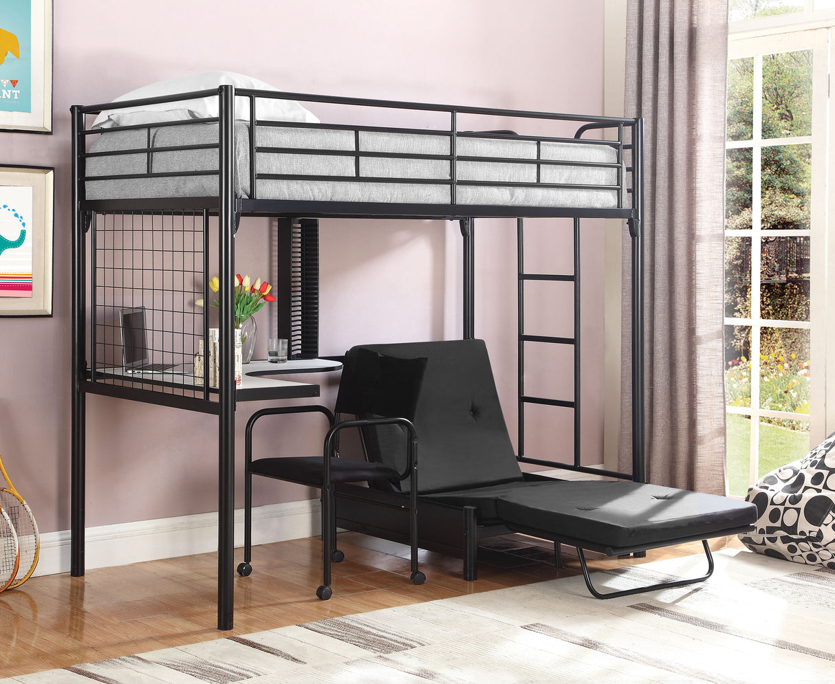 Loft Bed With Futon Pad - Jenner Twin Futon Workstation Loft Bed and Futon Pad Black