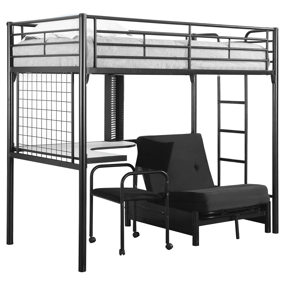 Loft Bed With Futon Pad - Jenner Twin Futon Workstation Loft Bed and Futon Pad Black