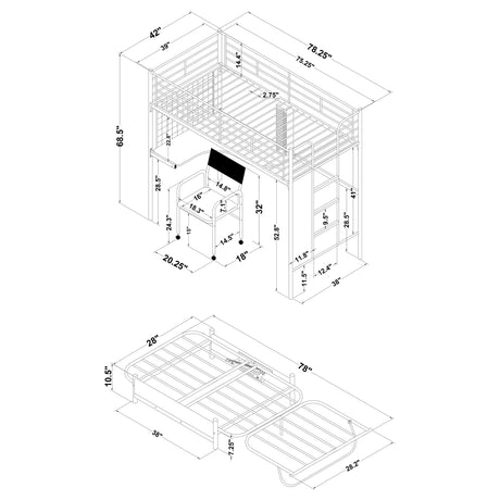 Loft Bed With Futon Pad - Jenner Twin Futon Workstation Loft Bed and Futon Pad Black