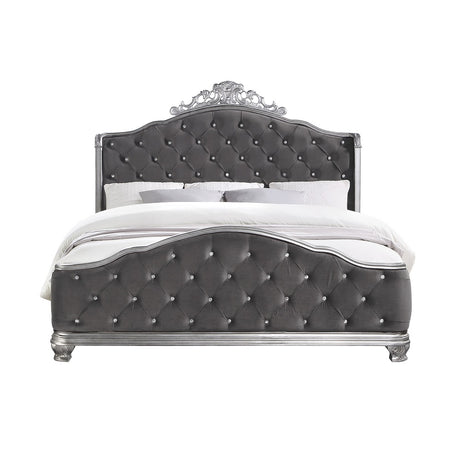 Acme - Leonora CK Bed 22134CK Velvet & Vintage Platinum