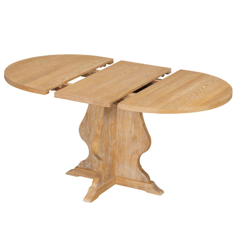 TREXM Farmhouse 5-Piece Dining Table Set with 4 Upholstered Chairs, Wood Extendable Dining Table with 15.7' Leaf for Extra Seating for Dining Room, Kitchen and Living Room (Natural Wood Wash) - sold by Home Elegance USA