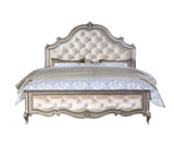 Acme - Esteban EK Bed 22197EK Ivory Velvet & Antique Champagne Finish