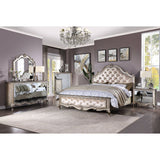 Acme - Esteban Queen Bed 22200Q Ivory Velvet & Antique Champagne Finish