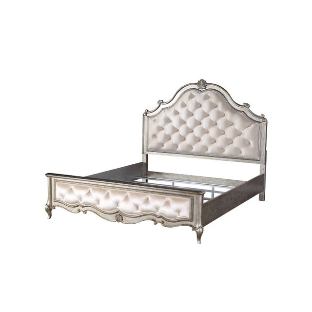 Acme - Esteban Queen Bed 22200Q Ivory Velvet & Antique Champagne Finish