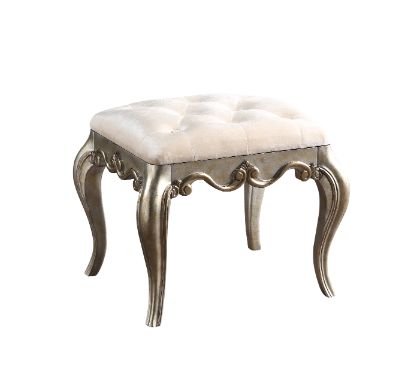 Acme - Esteban Vanity Stool 22211 Ivory Velvet & Antique Champagne Finish