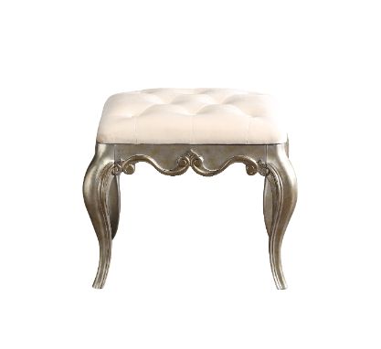 Acme - Esteban Vanity Stool 22211 Ivory Velvet & Antique Champagne Finish