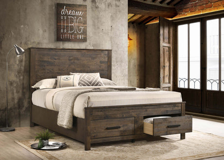 Eastern King Storage Bed - Woodmont Eastern King Storage Bed Rustic Golden Brown