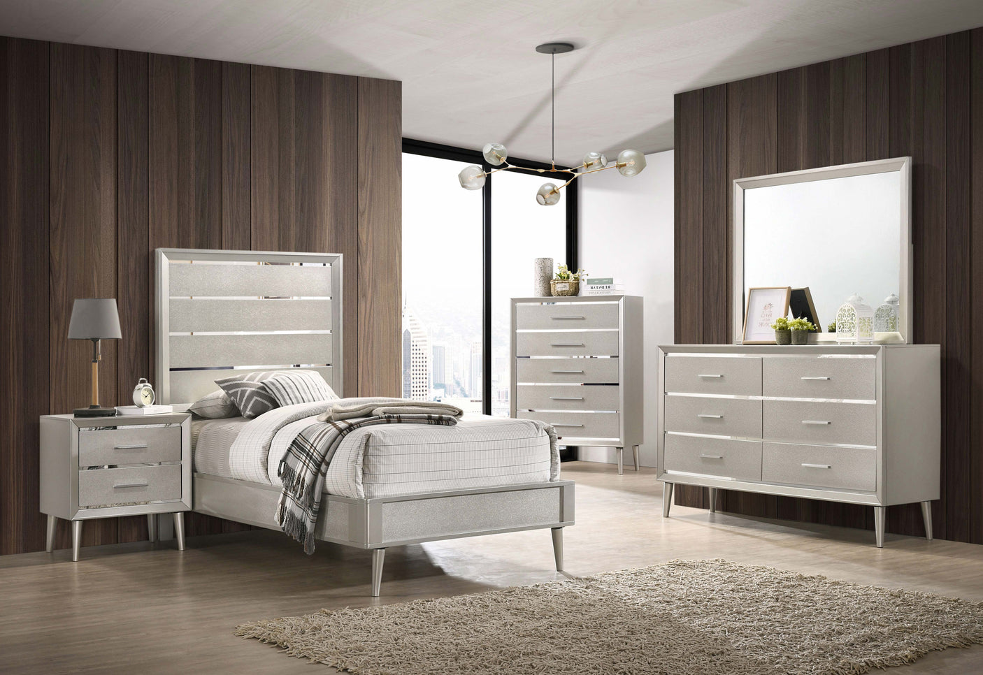 Twin Bed - Ramon Wood Twin Panel Bed Metallic Sterling