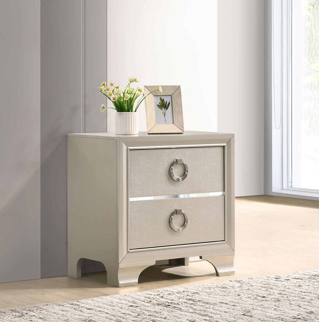 Nightstand - Salford 2-drawer Nightstand Metallic Sterling