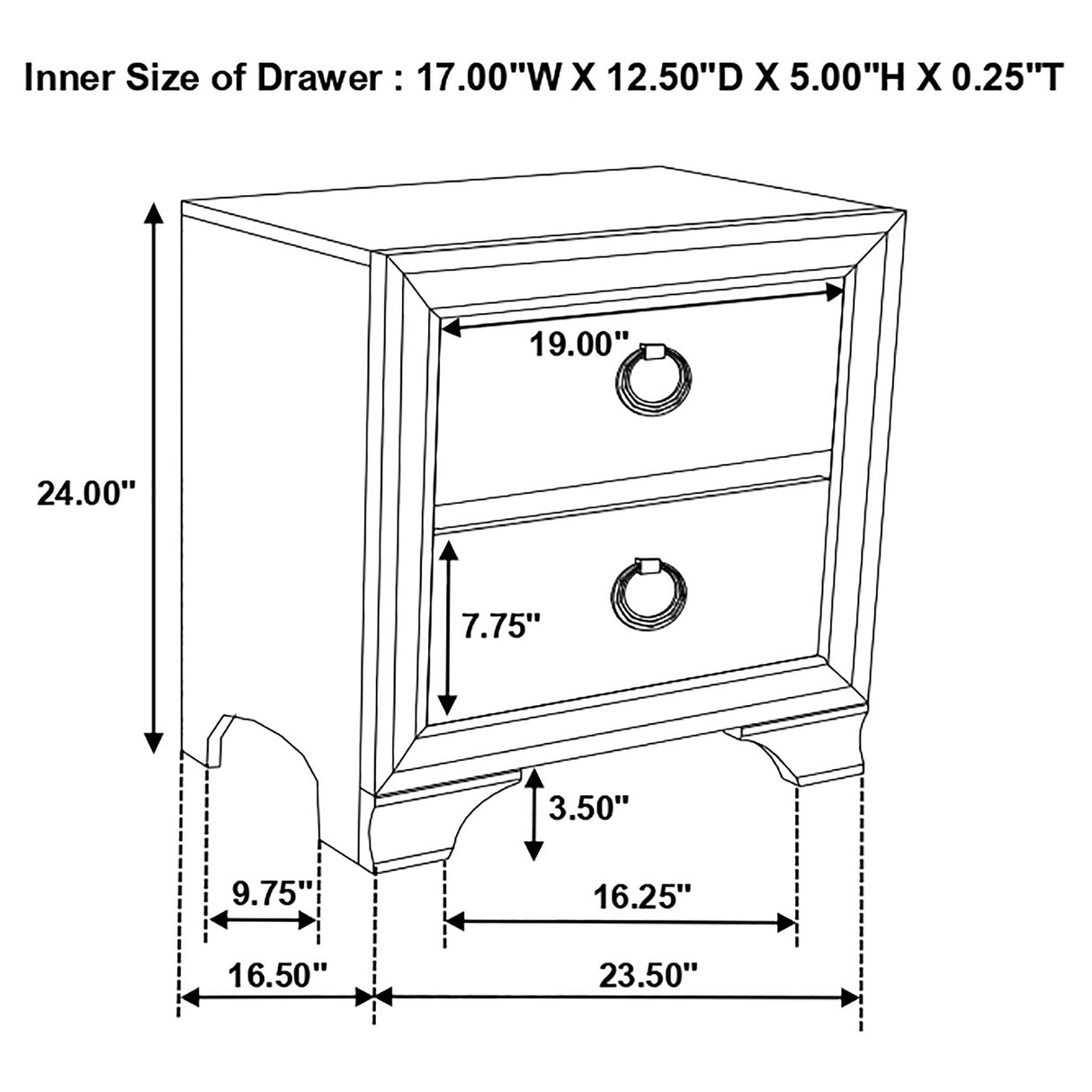 Nightstand - Salford 2-drawer Nightstand Metallic Sterling