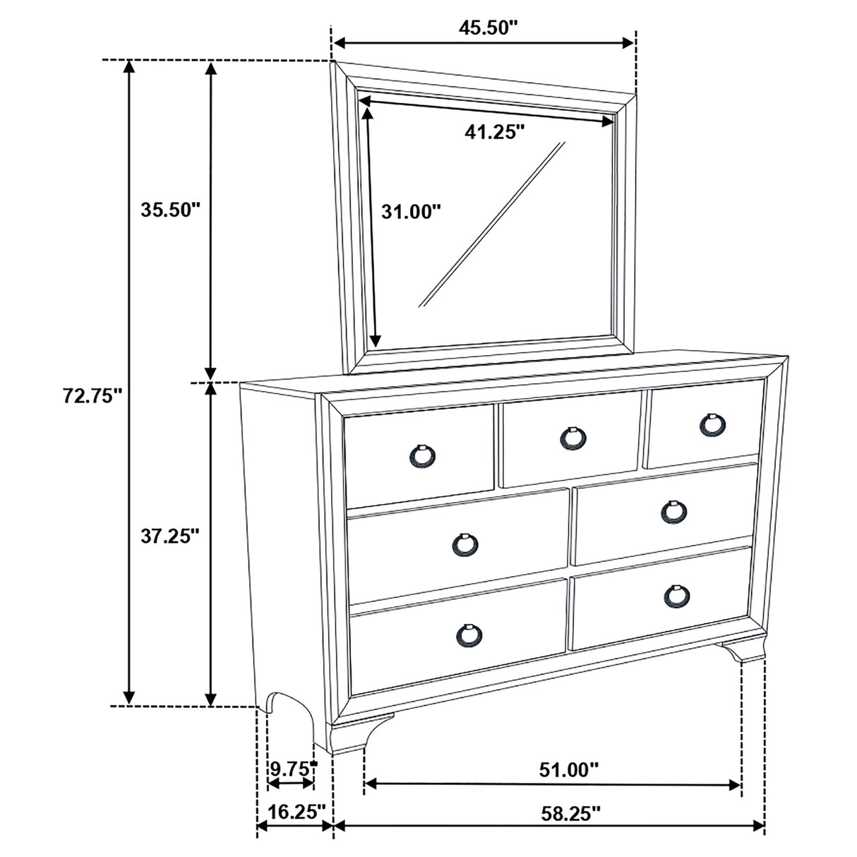 Dresser With Mirror - Salford 7-drawer Dresser with Mirror Metallic Sterling