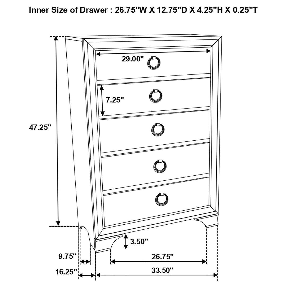 Chest - Salford 5-drawer Chest Metallic Sterling