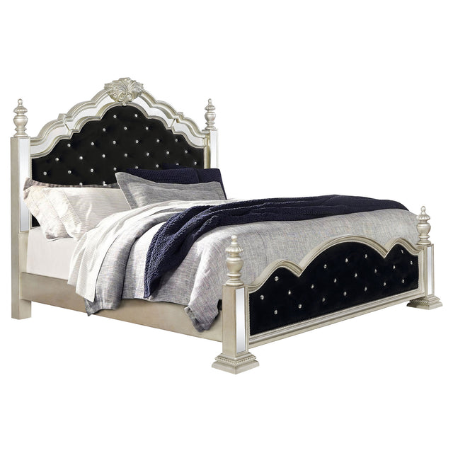 Queen Bed - Heidi Wood Queen Poster Bed Metallic Platinum