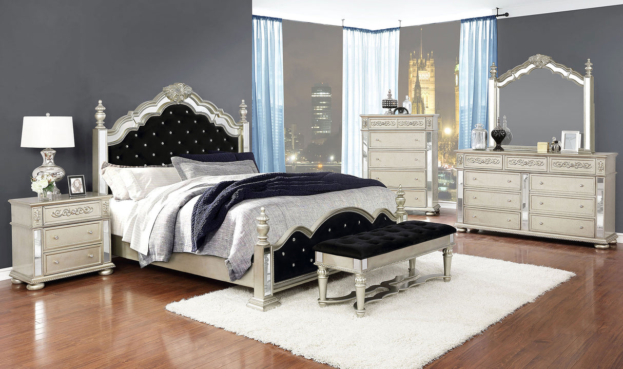 Queen Bed - Heidi Wood Queen Poster Bed Metallic Platinum