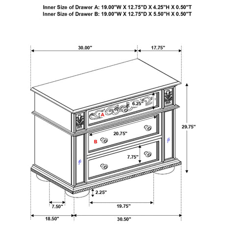 Nightstand - Heidi 3-drawer Nightstand Metallic Platinum