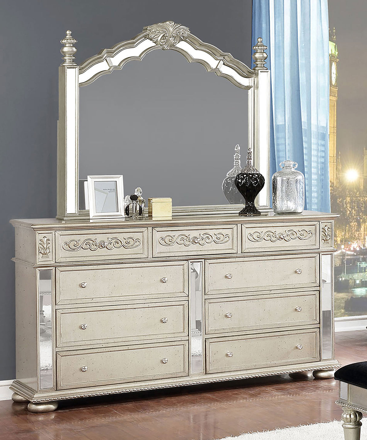 Dresser With Mirror - Heidi 9-drawer Dresser with Mirror Metallic Platinum