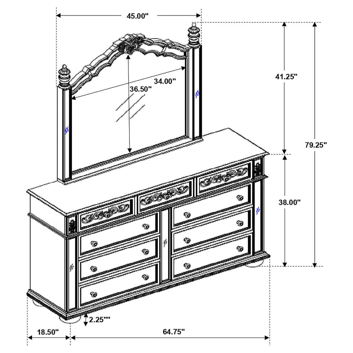 Dresser With Mirror - Heidi 9-drawer Dresser with Mirror Metallic Platinum