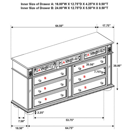 Dresser - Heidi 9-drawer Dresser Metallic Platinum