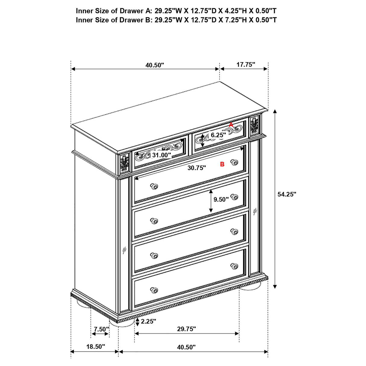 Chest - Heidi 5-drawer Chest Metallic Platinum