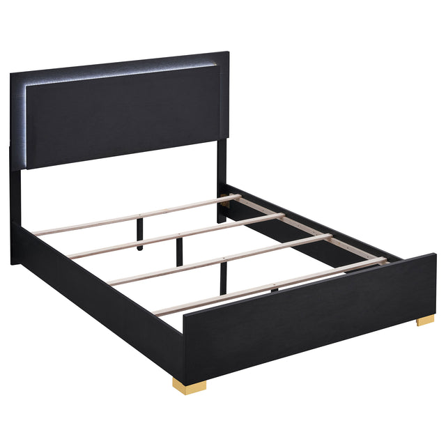 Full Bed - Marceline Wood Full LED Panel Bed Black