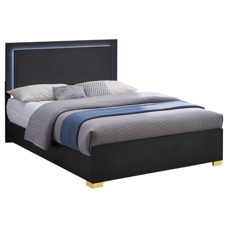 Full Bed - Marceline Wood Full LED Panel Bed Black